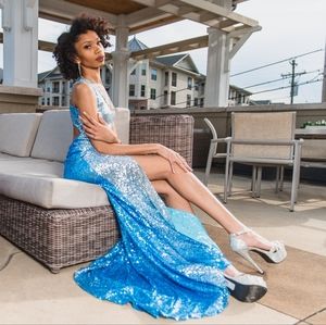 Blue/silver sequin prom dress